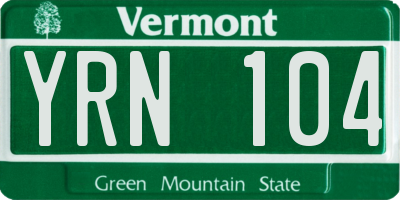 VT license plate YRN104