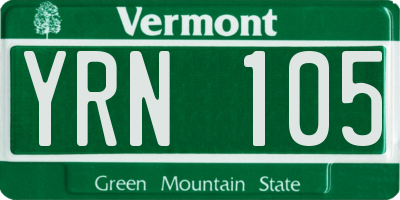 VT license plate YRN105