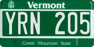 VT license plate YRN205