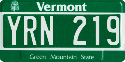 VT license plate YRN219