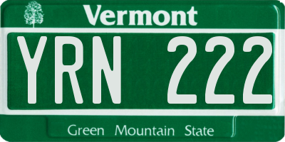 VT license plate YRN222