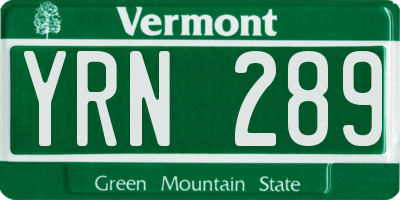 VT license plate YRN289