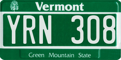 VT license plate YRN308