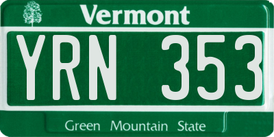 VT license plate YRN353