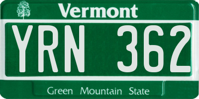 VT license plate YRN362