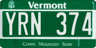 VT license plate YRN374