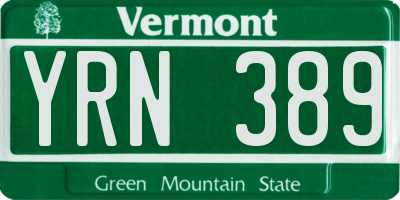 VT license plate YRN389
