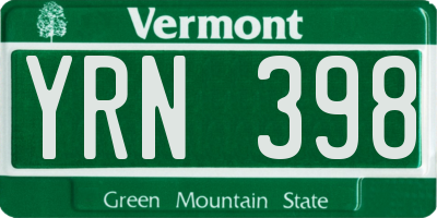 VT license plate YRN398