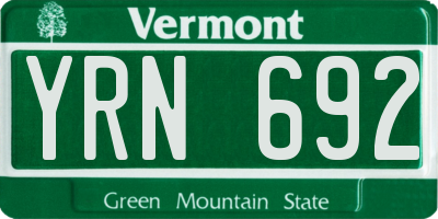 VT license plate YRN692