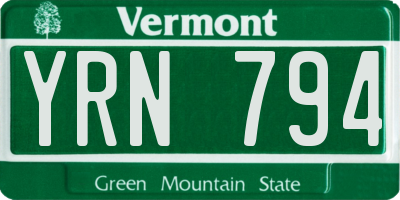 VT license plate YRN794
