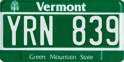 VT license plate YRN839