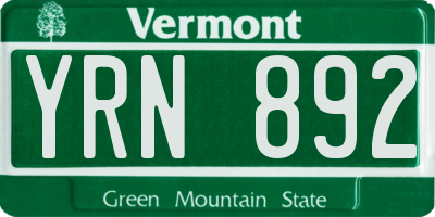 VT license plate YRN892