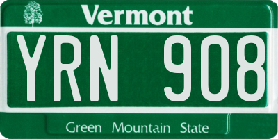 VT license plate YRN908