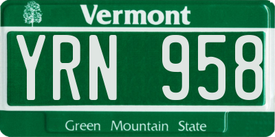 VT license plate YRN958