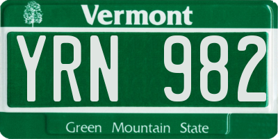 VT license plate YRN982