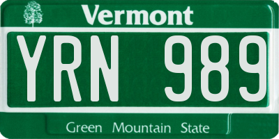VT license plate YRN989