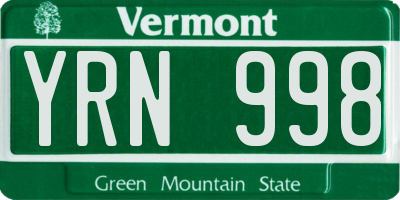 VT license plate YRN998