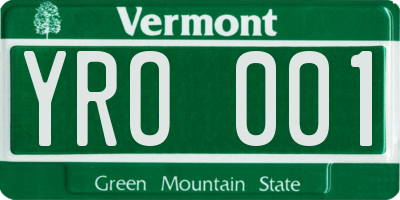 VT license plate YRO001