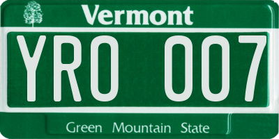 VT license plate YRO007