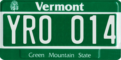 VT license plate YRO014