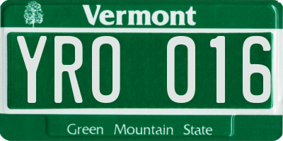 VT license plate YRO016