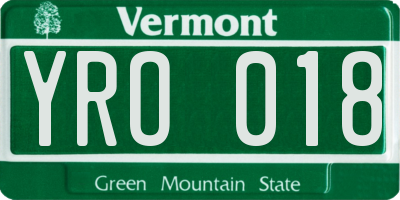 VT license plate YRO018