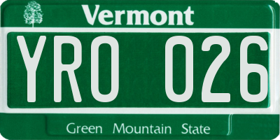 VT license plate YRO026