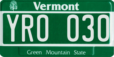 VT license plate YRO030