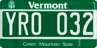 VT license plate YRO032