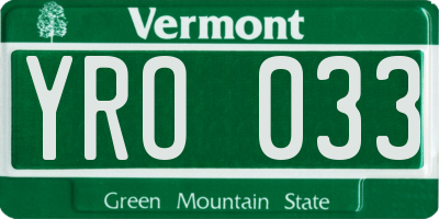 VT license plate YRO033