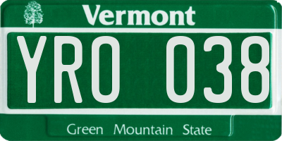 VT license plate YRO038