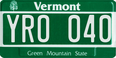 VT license plate YRO040