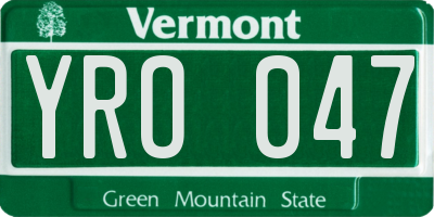 VT license plate YRO047