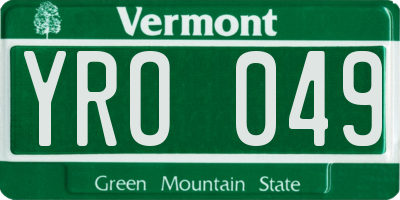 VT license plate YRO049