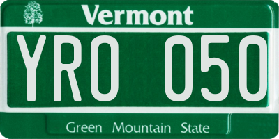 VT license plate YRO050