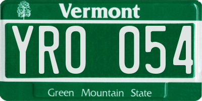 VT license plate YRO054