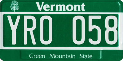 VT license plate YRO058