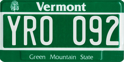 VT license plate YRO092