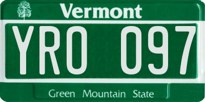 VT license plate YRO097