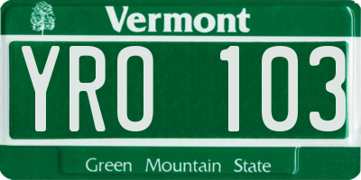 VT license plate YRO103
