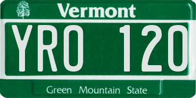 VT license plate YRO120