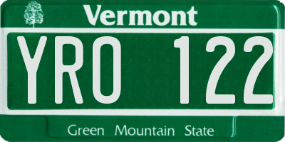 VT license plate YRO122