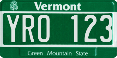 VT license plate YRO123