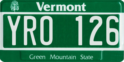 VT license plate YRO126