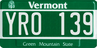 VT license plate YRO139
