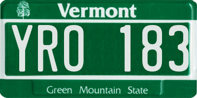 VT license plate YRO183