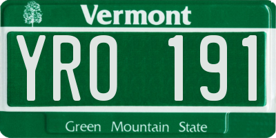 VT license plate YRO191