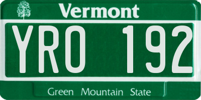 VT license plate YRO192