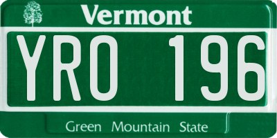 VT license plate YRO196