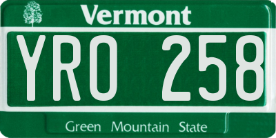 VT license plate YRO258